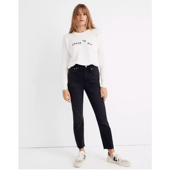 Madewell Denim - Madewell High Rise Slim Boyjean crop raw hem Washed black 28